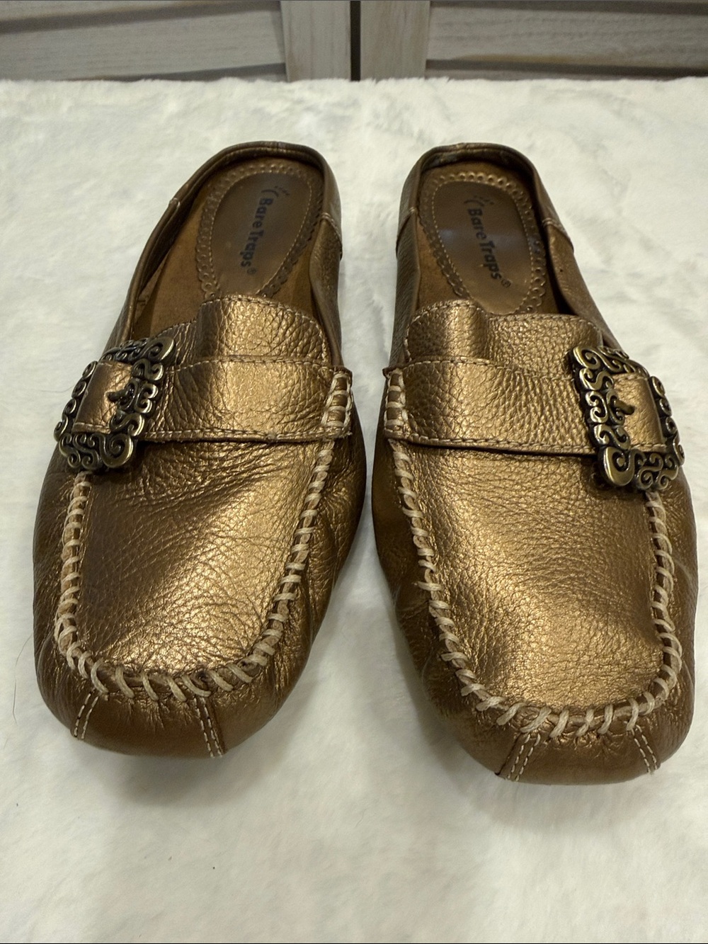 BareTraps Pixie Bronze Metallic Buckle Loafers